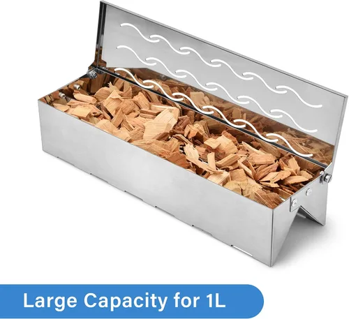 Miniatura 4 de Skyflame Caja de acero inoxidable para ahumar astillas de madera/ahumar – Accesorios universales para parrilla de sabor ahumado apto para parrilla