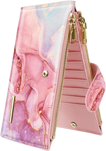 Miniatura 19 de Billetera de mujer con bloqueo RFID de gran capacidad, organizador multitarjetas, billetera plegable para mujer con bolsillo con cremallera