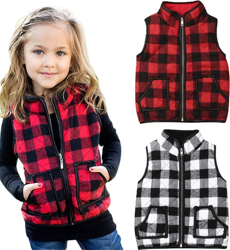 Ayalinggo Toddler Baby Girls Boys Winter Warm Vest Clothes Buffalo Plaid Christmas Jacket Kids Puffer Quilted Gilet Coat