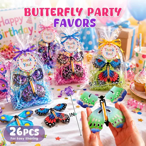 Miniatura 4 de MCPINKY 26 juguetes mágicos de mariposa voladora, juguete de mariposa de cuerda de hada, juguetes voladores en el libro, caja de explosión sorpresa