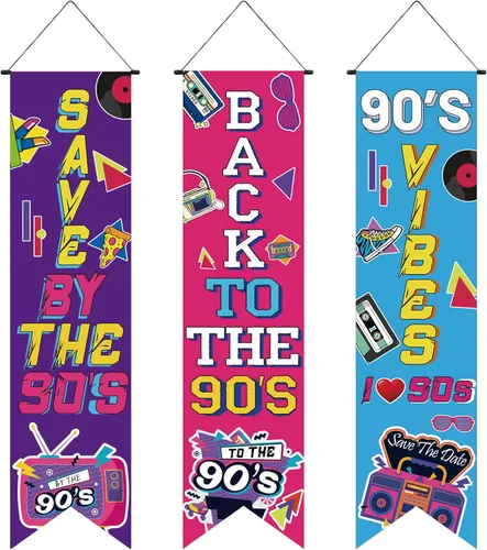 Banderas de regreso a los 90, decoraciones de fiesta de los 90, carteles para el porche, telones colgantes de los 90 para barra de casa, amo los 90,