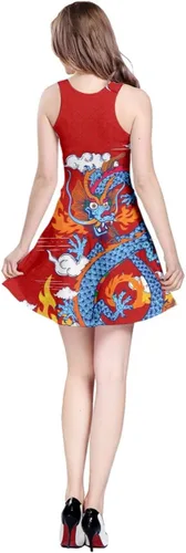 Miniatura 2 de CowCow Vestidos casuales para mujer, diseño de dragón chino vintage, flores, patrón japonés, mini vestido skater, XS-5XL, Turquesa