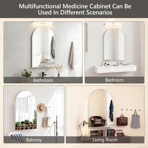 Miniatura 8 de Botiquín arqueado con espejo, 20 x 30 pulgadas, gabinete de pared con espejo sin marco, empotrado o montaje en superficie para baño, dormitorio