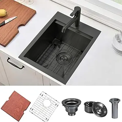 Miniatura 13 de Estación de trabajo de fregadero de cocina negro de 21x20 pulgadas - VAPSINT Fregadero de barra de 21 pulgadas de montaje superior en color negro