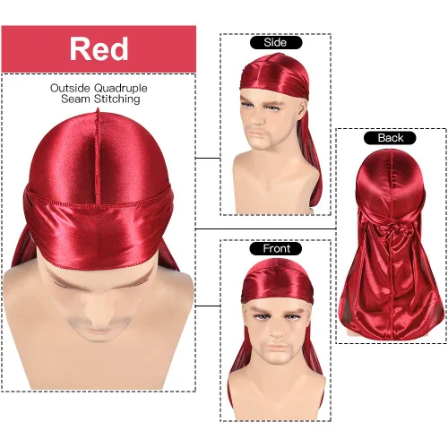 Miniatura 33 de Paquete de 3 piezas de durags sedosas para ondas de hombres, de regalo 1 gorra para marcar las ondas, talla única