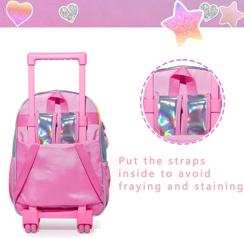 Miniatura 6 de HTgroce Mochila con ruedas para niñas, mochila escolar con ruedas, bolsa escolar con bolsa de almuerzo y bolsa para lápices, mochila con ruedas