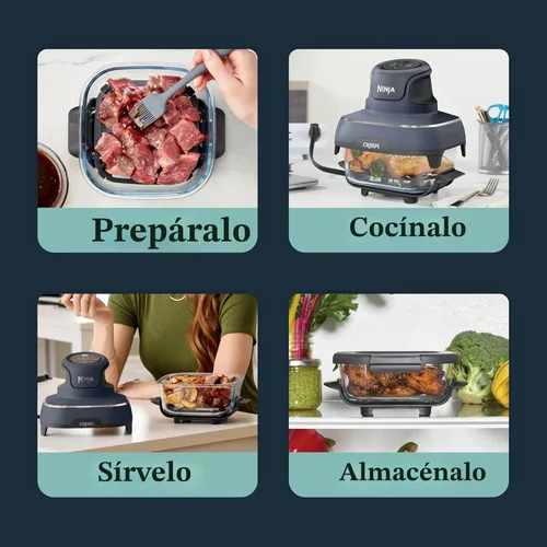 Miniatura 8 de Ninja Crispi - Freidora de aire de vidrio 4 en 1 Con recipientes de vidrio no tóxicos de 4 cuartos y 6 tazas y tapas Apto para microondas, Gris