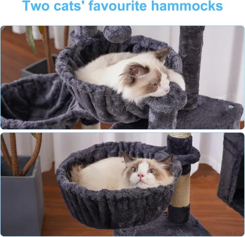 Miniatura 5 de Hey-brother Árbol para gatos, torre para gatos de interior, casa para gatos con cama acolchada grande, acogedor condominio, hamacas, postes Gris