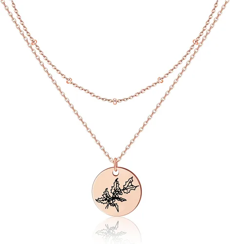 Collar con colgante de flor del mes de nacimiento, chapado en oro de 18 quilates, delicado y sencillo mes de nacimiento, colgante de disco floral,
