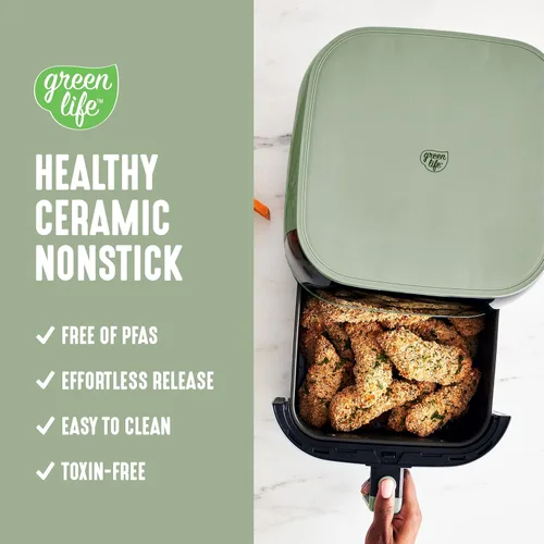 Miniatura 2 de GreenLife Horno freidora de aire eléctrico compacto, 5.3 cuartos, cajón antiadherente de cerámica sin PFAS, 8 funciones de pantalla digital de un