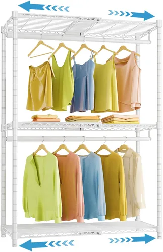 VIPEK X1 Perchero de Ropa Extensible Uso Pesado Ajustable de 2' a 3'5" con Estantes Flexibles y Barras Colgadoras Percheros de Metal para Ropa Blanco