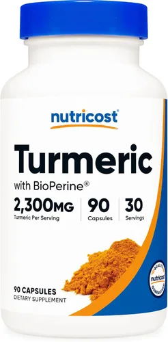 Nutricost Cúrcuma con BioPerine 90 cápsulas para 30 porciones por botella, extracto de cúrcuma hecho con 95% curcuminoides, incluye extracto de
