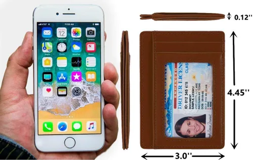 Miniatura 4 de KALMORE Cartera delgada de cuero genuino con bolsillo frontal y ventana de identificación