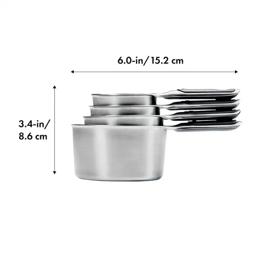 Miniatura 6 de OXO Good Grips - Juego de cuencos de acero inoxidable de 3 piezas, color azul/gris, 4.7L y Good Grips 4 tazas medidoras de acero inoxidable