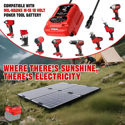 Miniatura 4 de Cargador solar para batería Milwaukee M18 de 18V, entrada 22V-30V, salida 21V 4A Max, adaptador de carga solar portátil al aire libre