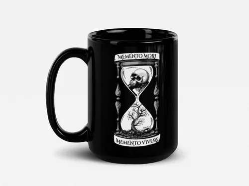 Miniatura 6 de Soul'n'Passions Memento Mori Memento Vivere - Taza de cerámica con diseño de calavera Momento Mori Lent Stoic Memento Mori, 11 onzas, color negro