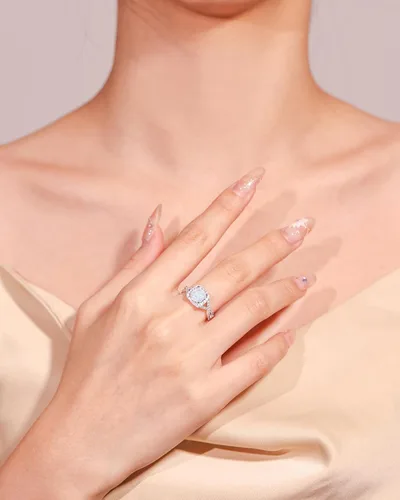 Miniatura 2 de FANCIME Anillos de ópalo creados con piedra natal de octubre, plata de ley, 4 puntas, halo de ópalo de fuego blanco, circonita cúbica, anillo