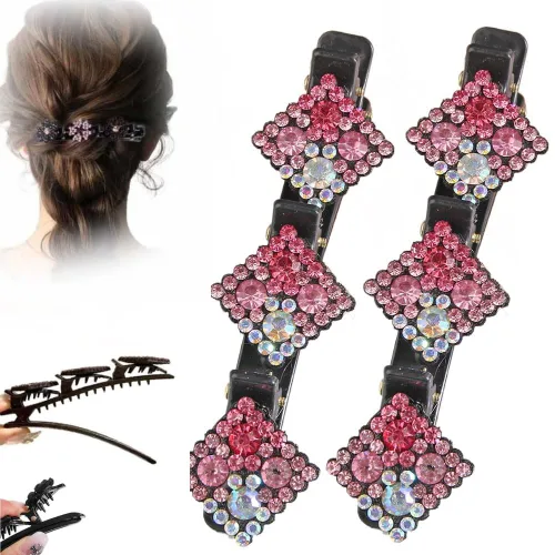 Miniatura 16 de Pinzas de pelo trenzadas para mujeres y niñas, 2025 nuevas pinzas de pelo con piedras de cristal brillantes, pinzas cortas de pico de pato