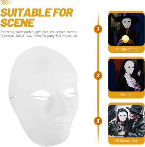 Miniatura 6 de Amosfun 24 máscaras de bricolaje pintura en blanco masculina máscara de cara completa para Halloween, fantasma, cosplay, mascarada, hip hop, baile