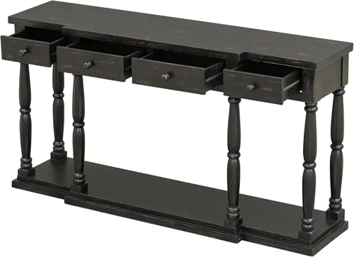 Miniatura 5 de Mesa de consola grande retro de 63 pulgadas, aparador de madera con 4 cajones de almacenamiento y 1 estante, armario de almacenamiento de buffet