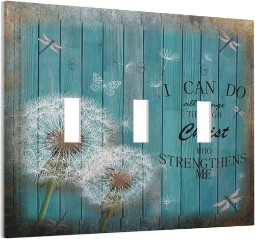 Miniatura 9 de Cubiertas Decorativas para Placas de Interruptor Diente de León Azul Rústico Citas Inspiradoras Casa de Campo Tablón de Madera Gris 1 Gang Cubierta