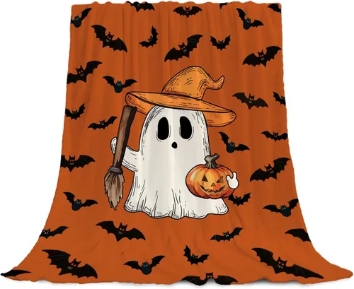Miniatura 16 de YeeJu Manta de Halloween con diseño de calabaza y gato negro, manta de bebé pequeña para regazo, bebé, bebé, cuna, carriola, acogedora, suave