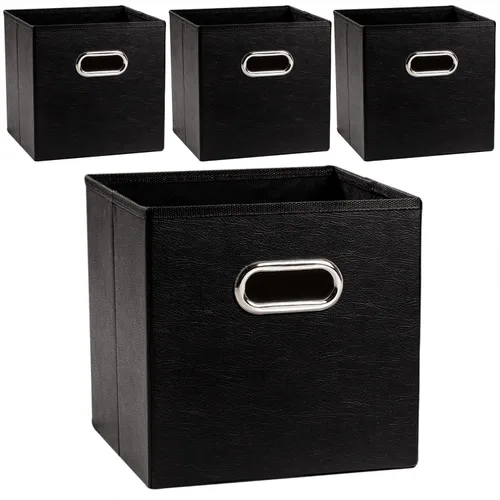 PRANDOM Contenedores plegables de cuero de 11 x 11 pulgadas [4 unidades] cestas de almacenamiento de tela, cajones con asas de algodón, organizador