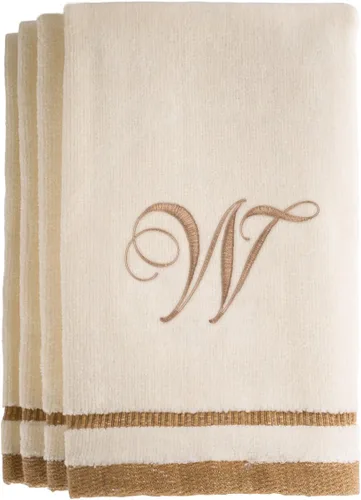 Miniatura 25 de Regalos con monograma, juego de 4 toallas de mano de 11 x 18 pulgadas bordadas en color dorado café, extra absorbente, 100% de algodón. Regalo