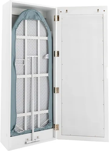 Miniatura 5 de Armario para tabla de planchar, colgador de pared plegable con espejo, estante organizador de almacenamiento de tabla de planchar, soporte de hierro