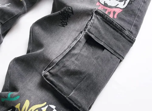 Miniatura 12 de Baylvn - Pantalones de mezclilla entallados y estampados para hombre con corte recto