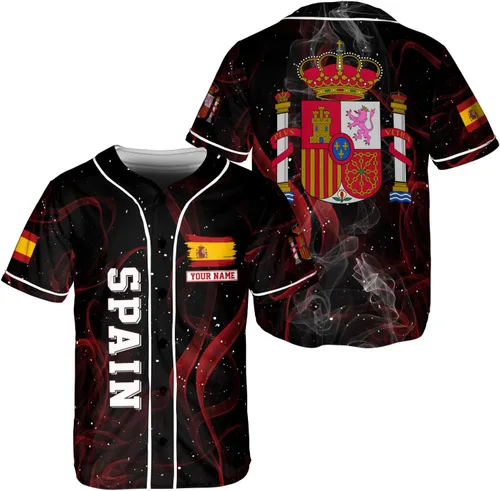 Podagree - Camiseta de béisbol personalizada de España, bandera española, escudo de armas de España, regalo peruano para hombres y mujeres