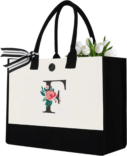 Miniatura 27 de Initial Canvas Tote Bag, Monogrammed Tote Bags Suitable for Mother's Day Wedding Beach