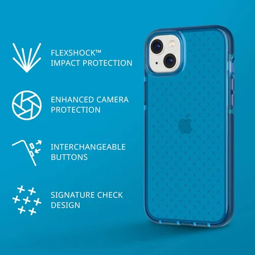 Miniatura 2 de Tech21 iPhone 14 Plus Evo Check - Funda protectora delgada y absorbente de golpes con protección FlexShock de 16 pies contra caídas múltiples y Azul