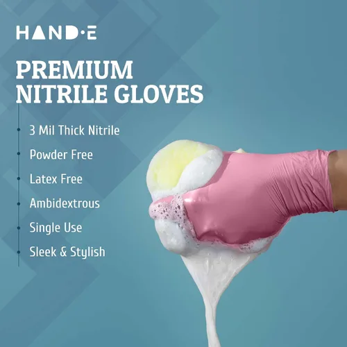 Miniatura 5 de Hand-E Touch - Guantes desechables de nitrilo rosa, para esteticista, técnico de uñas, tinte y estilista de cabello, guantes de limpieza