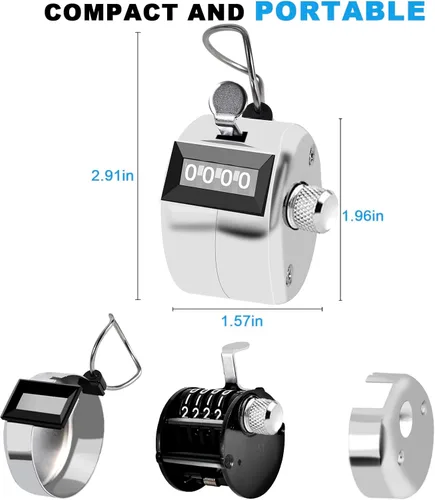 Miniatura 4 de Contador de clicker de metal contador de pulsación de mano, manual mecánico de 4 dígitos contador de clics, contador de clicker digital de una mano