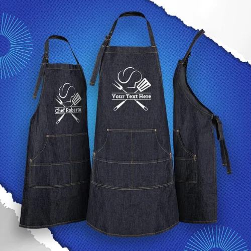 Miniatura 4 de Delantal personalizado para hombres y mujeres Delantal de chef de mezclilla personalizado con bolsillos Regalos de cocina personalizados