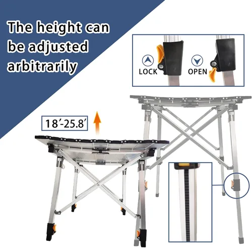 Miniatura 4 de Mesa auxiliar portátil para acampar, mesa de playa plegable de aluminio ultraligera con bolsa de transporte con patas retráctiles para cocinar al