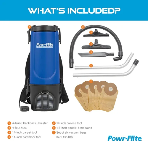 Miniatura 2 de Powr-Flite Pro-Lite - Aspiradora de mochila de grado comercial de 4 cuartos de galón, aspiradora portátil con kit de herramientas, BP4S
