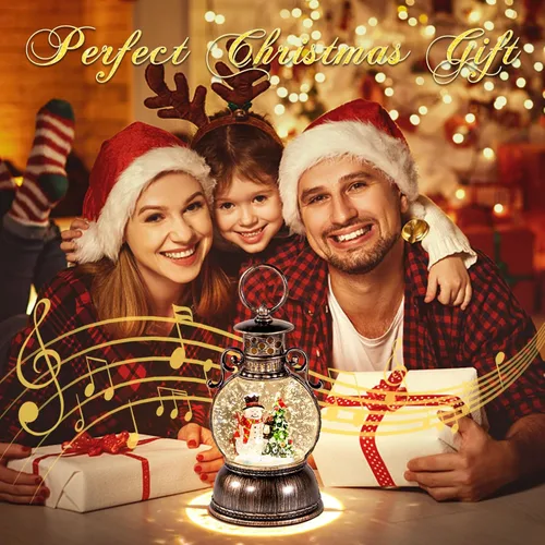 Miniatura 2 de Globos de nieve de Navidad, linterna musical, globo de nieve cilíndrico con temporizador de 6 horas, globos de nieve de bronce con caja de música