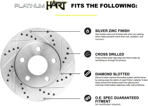 Miniatura 3 de Hart Brakes Kit pastillas y rotores de freno delantero Pastillas de freno delanteras Kit de rotores y pastillas de freno delantero Pastillas