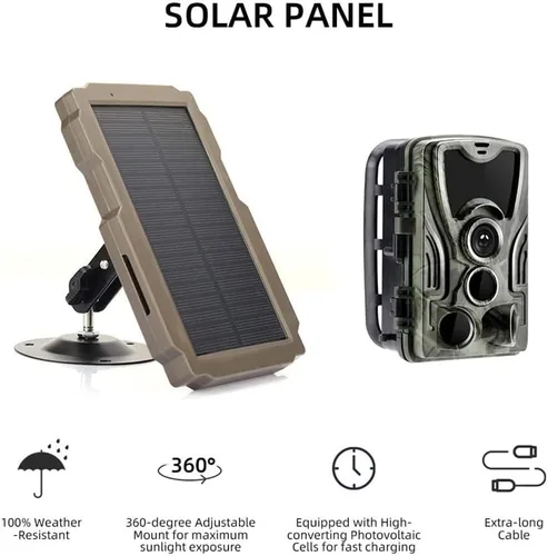 Miniatura 8 de Lixada Panel solar de cámara de sendero, cargador solar recargable para cámara, kit de panel solar para exteriores de 6 V-12 V con soporte giratorio
