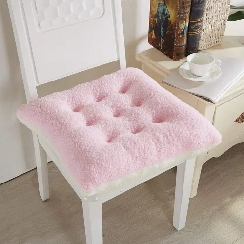 Miniatura 9 de Cojín de asiento cómodo suave para silla, cojín cálido para silla, 16 x 16 x 4 pulgadas, lana de cordero rosa esponjosa para adultos y niños