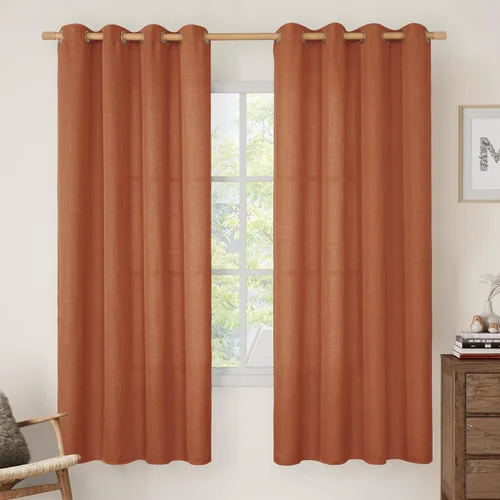Miniatura 29 de LAMIT Cortinas de lino sintético para dormitorio, paneles filtrantes de luz, cortinas de lino con protección de privacidad con ojales para ventanas