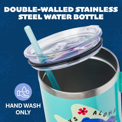 Miniatura 4 de Silver Buffalo Disney Lilo and Stitch Aloha - Vaso de acero inoxidable de doble pared con asa y pajilla, se adapta al portavasos estándar, 40 onzas