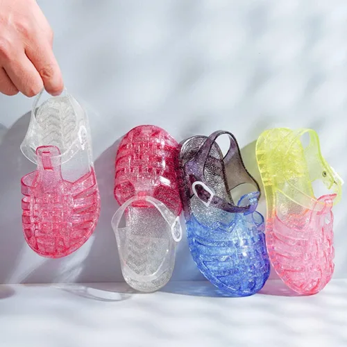 Miniatura 2 de USHOBE Sandalias de jalea de princesa para niñas, sandalias de verano para la playa, zapatos de gelatina con purpurina, sandalias planas