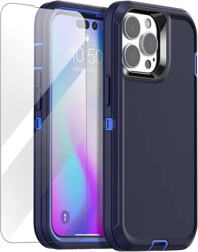 Miniatura 25 de AICase Funda para iPhone 14 Pro Max (6.7") con Protector de Pantalla de Vidrio, Protección contra Caídas de Servicio Pesado, Cuerpo Completo