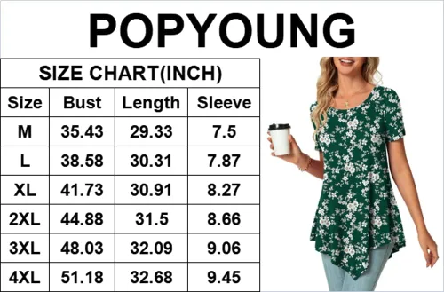 Miniatura 4 de POPYOUNG Blusa casual de verano para mujer, de manga corta, para primavera