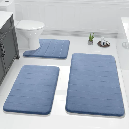 Miniatura 13 de Yimobra Juego de 3 tapetes de baño de espuma viscoelástica con alfombra de inodoro en forma de U, antideslizantes, súper suaves, absorbentes, de Gris