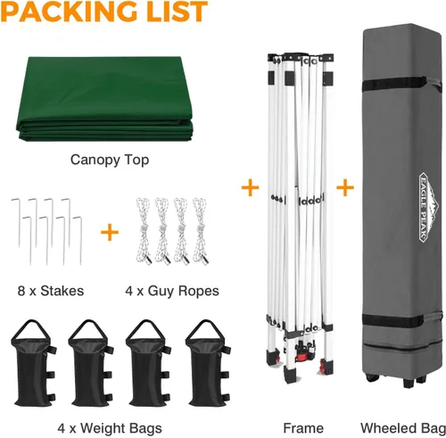 Miniatura 532 de EAGLE PEAK Tienda de campaña desplegable con bolsa de transporte con ruedas, 8 estacas, 4 cuerdas, 4 bolsas de peso, toldo de tienda de campaña