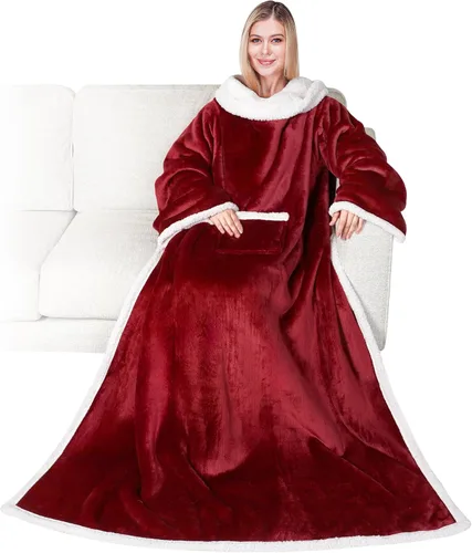 Miniatura 19 de PAVILIA Manta de forro polar con mangas para mujeres y hombres adultos, manta portátil cálida y suave, acogedora con bolsillo para abrazarse, manta